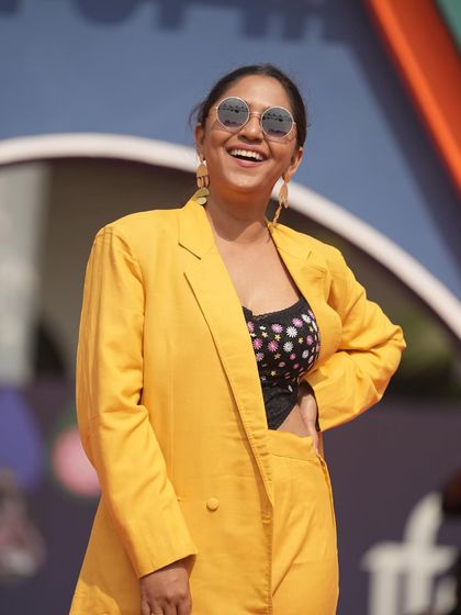 The perfect celebrity style moment. Mrunmayee Deshpande looks radiant and chic in the yellow ensemble I created for her.
