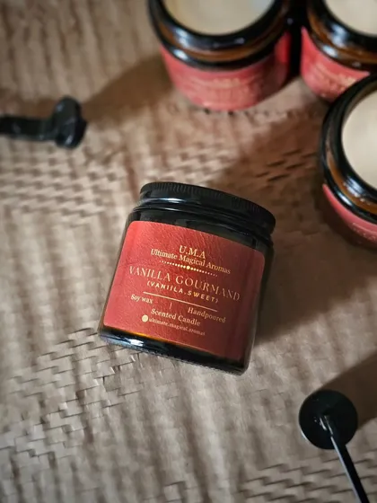 My 'Vanilla Gourmand' candle, a warm and comforting scent that's perfect for cozy moments. It’s not just vanilla, it’s a very vanilla experience!