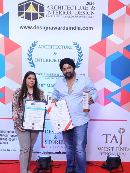 We are incredibly proud to share this moment! Our principal architects, Amanjyot Singh and Niharika Malhotra, accepting the National Architecture & Interior Design Award for our firm's excellence and innovation.