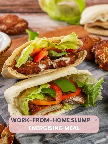 Beat the work-from-home slump with an energizing meal like my falafel pita sandwich.