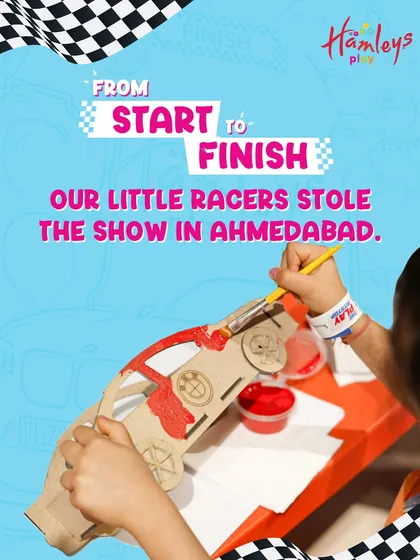 From start to finish, our little racers stole the show in Ahmedabad. This image captures the artistic spirit of the event, where kids got to design and paint their very own race cars.