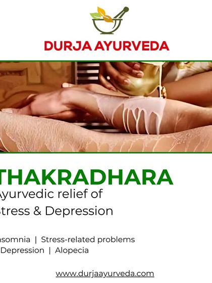 This is Thakradhara, a unique therapy using medicated buttermilk. It is highly recommended for stress-related problems, depression, and sleep disorders, helping to cool the system and calm the mind.