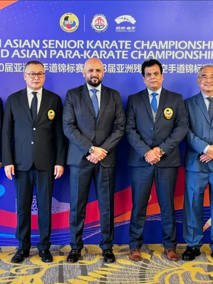 Standing with fellow Executive Committee members of the Asian Karate Federation. Together, we work to govern and grow the sport across the continent.