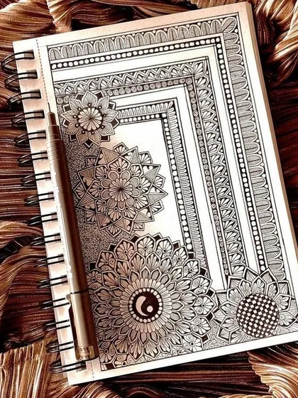 A unique rectangular composition incorporating partial mandalas and a yin-yang symbol. I love exploring beyond the traditional circular format in my personal practice.