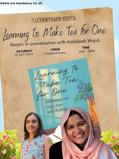 The event poster for the conversation around "Learning to Make Tea for One," a personal memoir of grief and resilience. These sessions provide a space for deep and meaningful human connection.