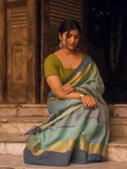 A full series shot around Colaba and CST, blending historic architecture with elegant saree styling. The mix of color and black and white photos shows the versatility of the location and the mood we can create.