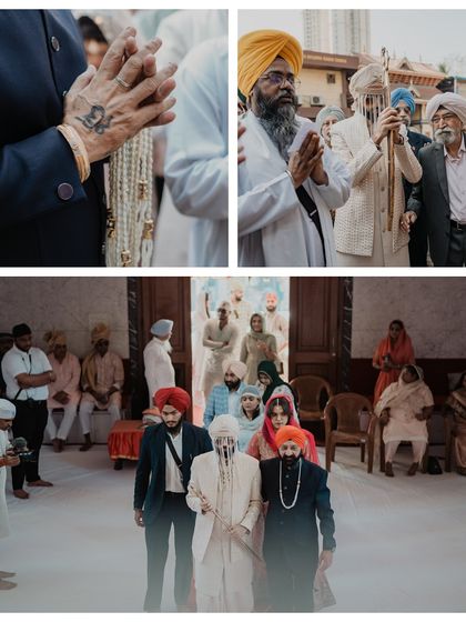 The solemn and respectful atmosphere inside the Gurudwara during an Anand Karaj ceremony. We capture the spiritual essence of a Sikh wedding with reverence.