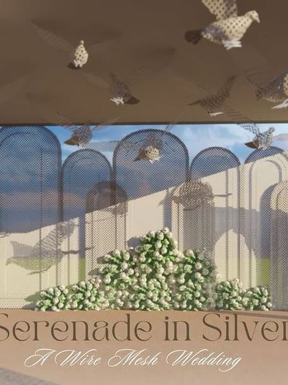 A 3D render of the "Serenade in Silver" concept, showcasing the idea of floating wire mesh birds and arched backdrops. This is where the magic begins.