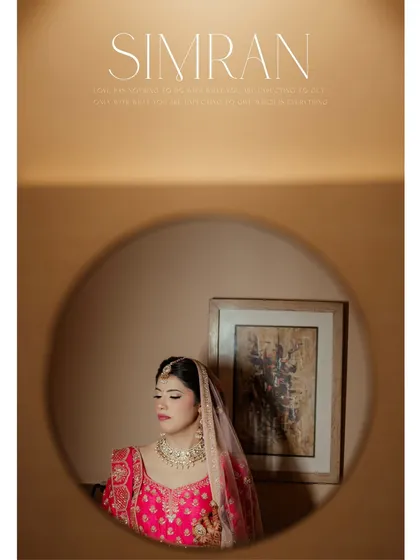 A creative portrait of Simran, her reflection in a circular mirror, creating a unique and artistic composition.