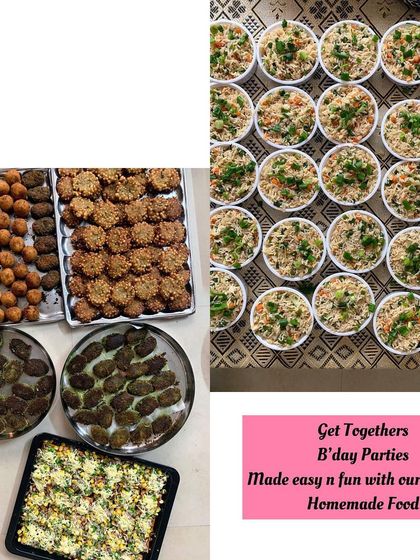 A collage showing starters like cheese balls, kebabs, and pizza crackers.