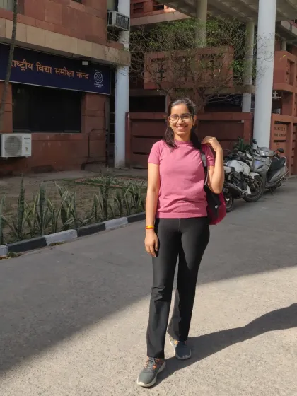 A happy, sun-kissed moment outside the NCERT building. My work brings me so much joy, and I'm grateful for every opportunity to share the gift of yoga.