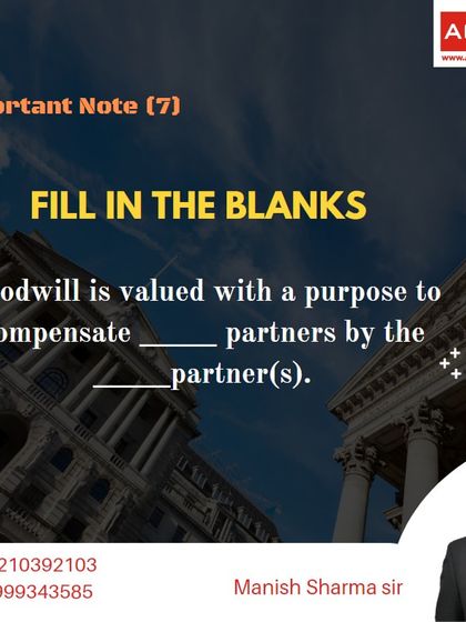 This fill-in-the-blank question asks about the purpose of valuing goodwill and which partners are involved in the compensation.