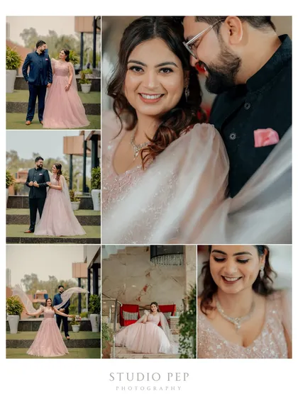 This multi-frame collage presents a beautiful overview of Gaurav and Mansi's Roka, capturing a variety of poses and candid moments that define their special day.