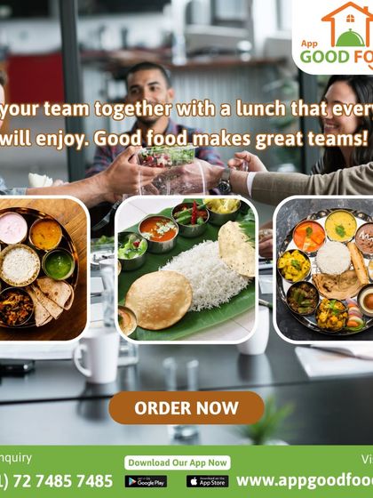 Bring your team together with a lunch that everyone will enjoy. This collage of different thalis shows the variety we offer for corporate orders. Good food makes great teams.