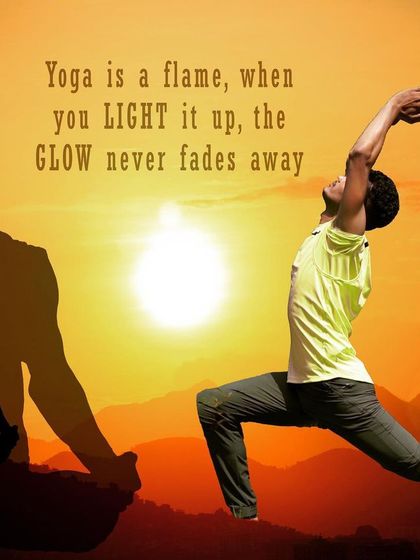 I believe that yoga is a flame that, once lit, continues to glow. This image of the Virabhadrasana I (Warrior I pose) at sunrise symbolizes the energy and light that a dedicated practice brings into your life.