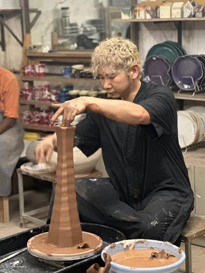 Japanese potter Kazuya Ishida, from a famous pottery family in Bizen, demonstrating his incredible skill at our studio.