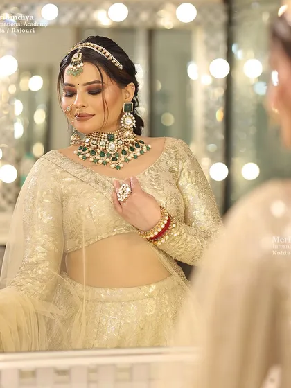 A beautiful, reflective shot. This shows how makeup looks in different lighting and reflections, an important consideration for any makeup artist.