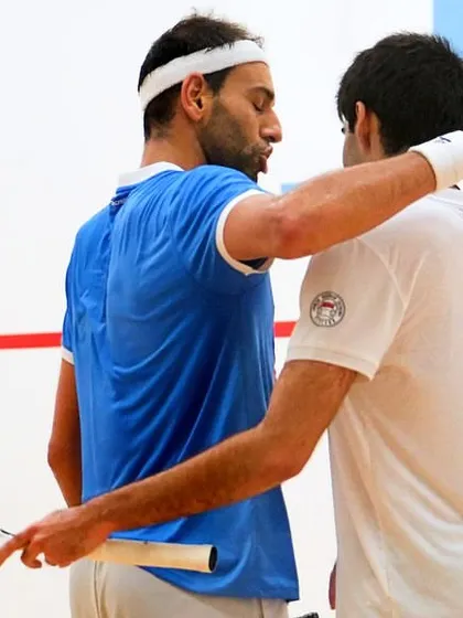 A moment of sportsmanship between Ramit Tandon and his opponent. Competing on the PSA tour is about navigating the highs and lows with professionalism and respect.