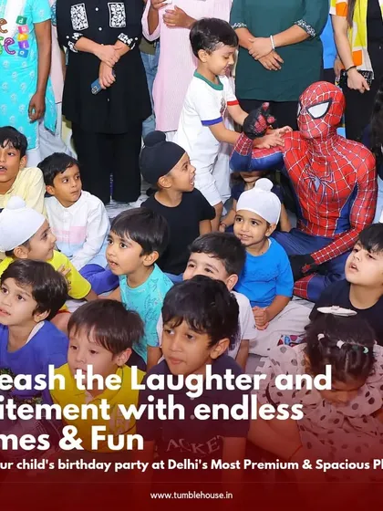 Your friendly neighborhood Spiderman is here! The kids are completely captivated by the superhero's visit, making for an unforgettable party moment.