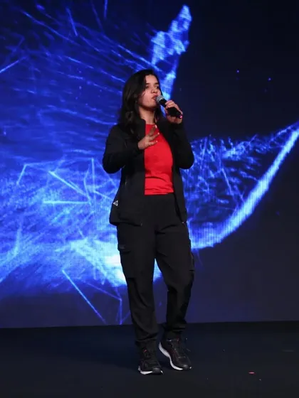 Addressing the crowd at the Danone event. Beyond just dance, I often speak about the importance of movement and wellness to motivate and educate employees.