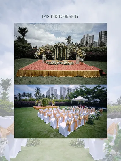 The setting is a huge part of your event's story. I make sure to capture the beautiful decor and ambiance you've created, from the grand stage to the overall outdoor wedding setup.