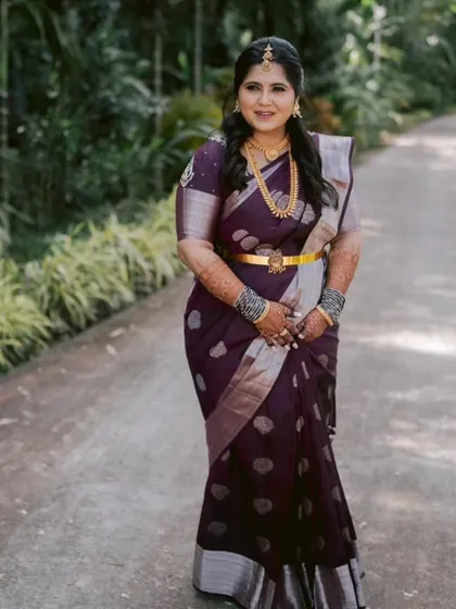 Our lovely client Shanvi celebrating her engagement in one of our classic silk sarees. We provide a wide range of party and event sarees for rent, ensuring you have the perfect traditional attire for any occasion.