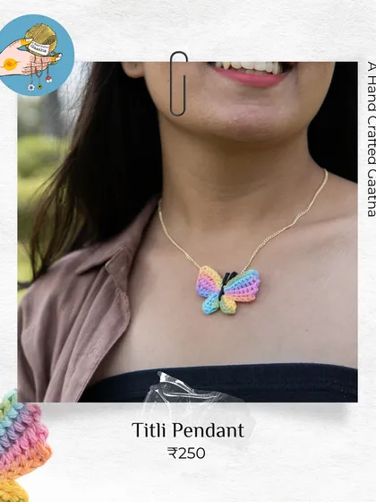 My 'Titli' pendant in a beautiful pastel rainbow. It's so delicate and adds a whimsical touch to a simple chain.