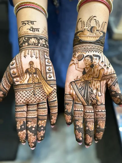 You will learn to create meaningful designs for every festival. This piece captures the essence of Karwa Chauth, with a detailed depiction of the moon-sighting ritual.