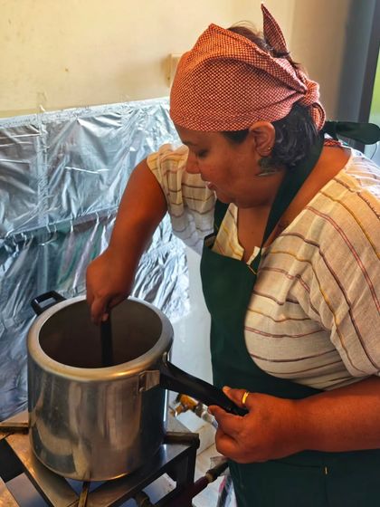 Stirring a large pot of dal during my Maharashtrian Food Festival in Chennai. Pop-up kitchens are always busy, but I love the energy and the process of bringing a big meal together.