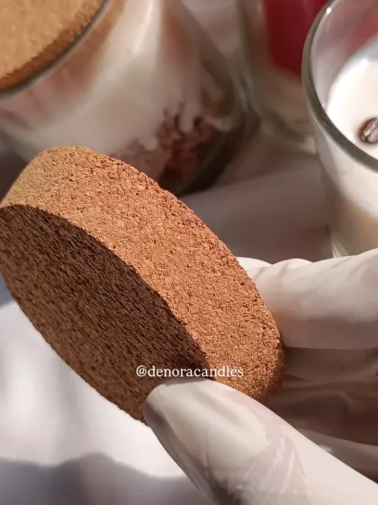 A close-up of the thick, high-quality cork lid used for my glass jar candles. This detail adds a natural, premium feel to the final product.