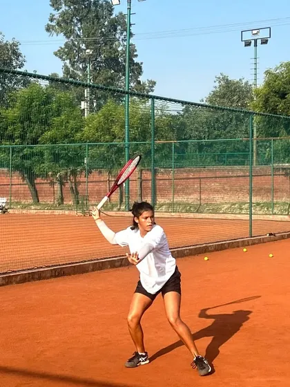 Focus and form. Shatakshi Chaudhary in action, demonstrating the skills that took her to the singles final and doubles victory at the U-18 National Series.
