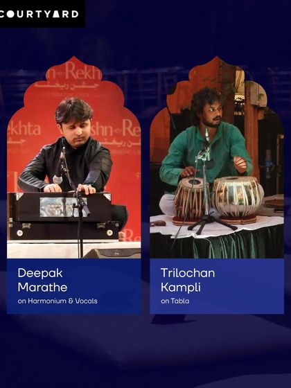 A poster for a monsoon baithak featuring Deepak Marathe on vocals and harmonium.