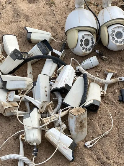 Out with the old, in with the new. This is a pile of old, malfunctioning cameras that I replaced for a client. Upgrading your system is the best way to improve security and reliability.