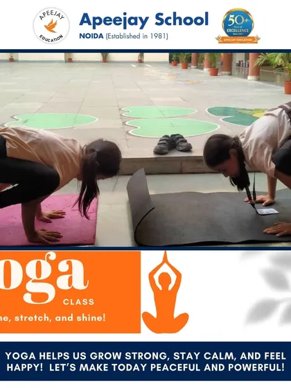 Students practice the crow pose together, learning from and supporting one another. Yoga at our school is not just an individual practice but also a collaborative experience that builds camaraderie.