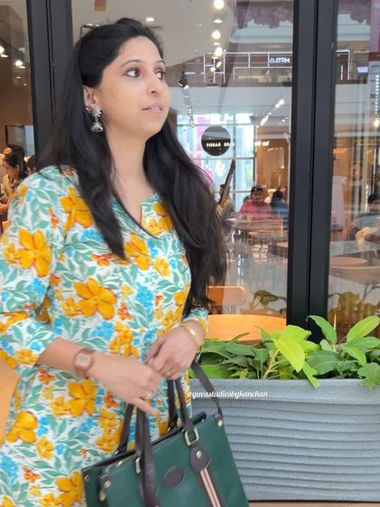 Another look at our festive yellow and blue floral kurta pant set. The pure cotton fabric and practical pockets make it a comfortable and stylish choice.