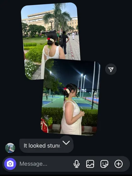 A screenshot of a happy client's message, calling her gajra "stunning." Seeing my customers happy is the absolute best part of my job.