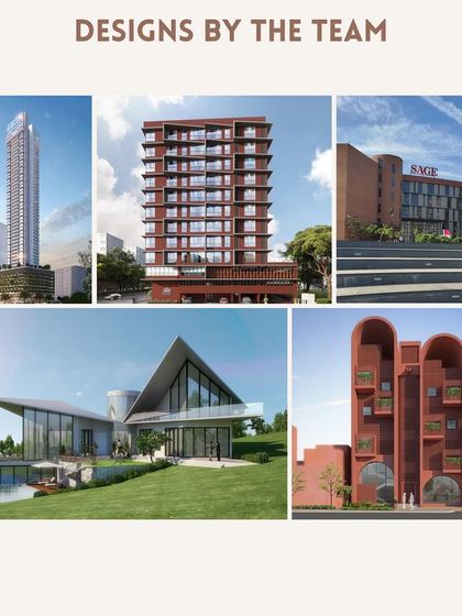 A collage of projects designed by Sweta Parab, including residential towers and institutional buildings. Her work showcases a fresh perspective and a strong understanding of modern architectural principles.