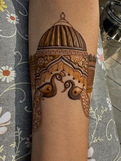 More examples of my work featuring architectural elements like domes, palaces, and windows, often combined with traditional motifs like peacocks and elephants.