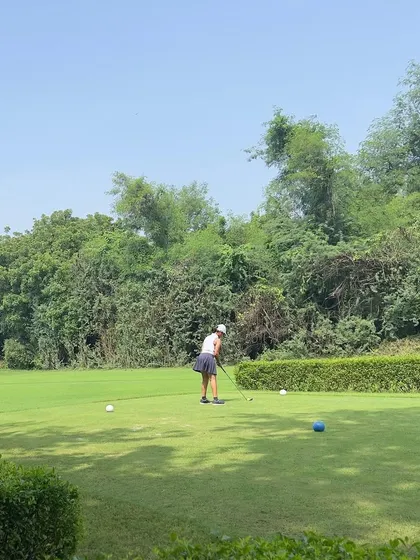 Jenaya Bamnyal tees off at the Delhi Golf Club during the 15th DGC Junior/Sub-Junior Golf Tournament.