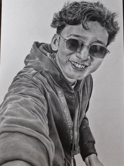 A paid commission of a smiling man in a hoodie and sunglasses. I enjoy drawing candid, happy expressions that bring the portrait to life.