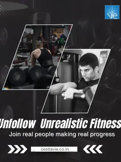 We champion real progress, not unrealistic ideals. This graphic, featuring members engaged in genuine workouts, represents our core belief in celebrating every step of an authentic fitness journey.