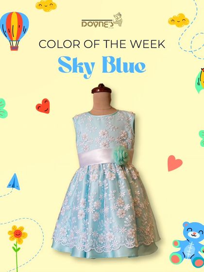 This graphic highlights a sky blue lace dress as the color of the week. This color is perfect for creating a dreamy, ethereal look for special occasions.