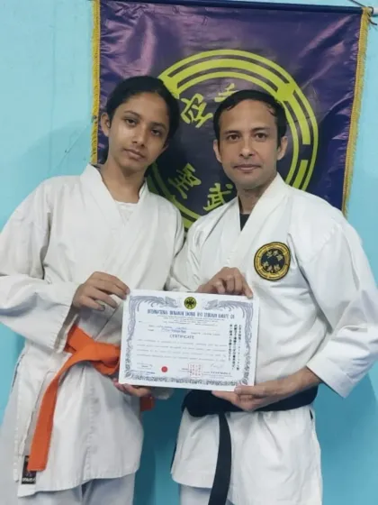 This student has earned her 7th Kyu (orange belt) through consistent practice and a willingness to learn. Congratulations on this well deserved achievement.