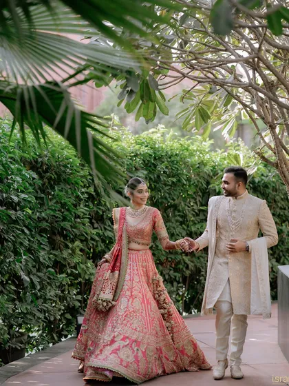 The couple walking together, hand in hand, perfectly in sync. This photo symbolizes the beginning of their shared journey.
