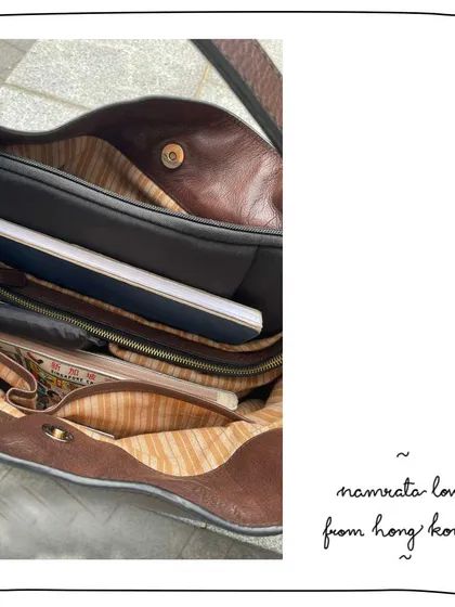A peek inside the Namrata bag of our patron in Hong Kong. It's a spacious hobo that can carry a notebook, phone, and all your essentials.