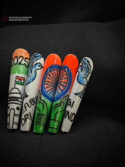 Another shot of the patriotic nail art set, grouped together to show the complete, powerful statement.