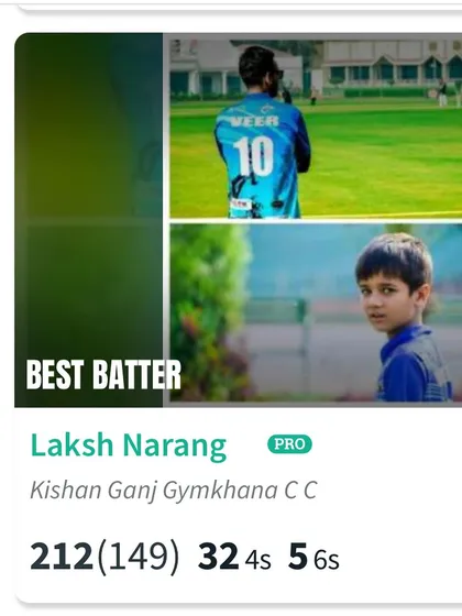 The scoreboard tells the story. A massive 212 runs off 149 balls by Laksh Narang. This is the kind of aggressive and dominant batting we train for at the academy.