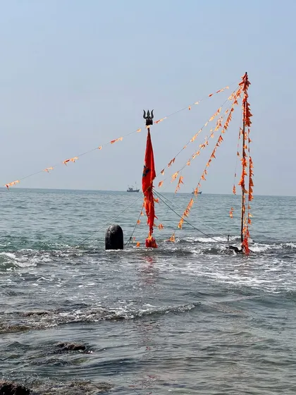 The sacred Ban Ganga Shivling at Somnath, partially submerged in the sea. This was the divine inspiration for my live painting, a truly powerful and spiritual sight that I felt compelled to capture.