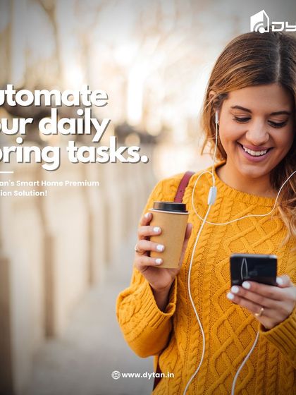 Simplify your daily tasks with my smart home automation solution. This user is enjoying a coffee break while easily managing her home's settings from her phone.