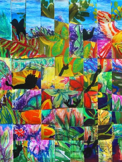 A throwback to an incredible technique our students explored: weaving painted canvas strips. This piece shows how they created a dynamic, textured landscape, with the weaving adding layers of depth and meaning to the composition.